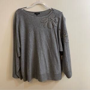 Lafayette 148 Baroque Hand-Beaded 100% Cashmere Sweater Grey Women’s Size Small